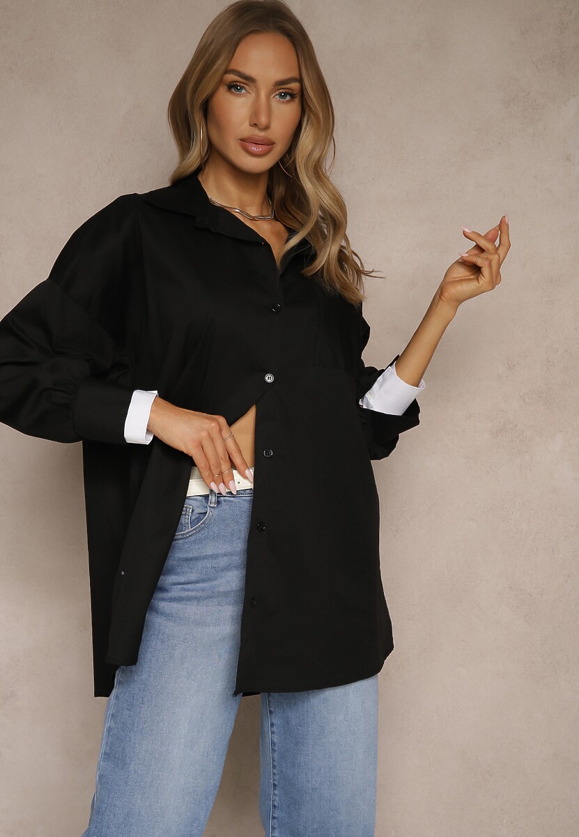 Czarna Bawełniana Koszula Typu Oversize Ronmira