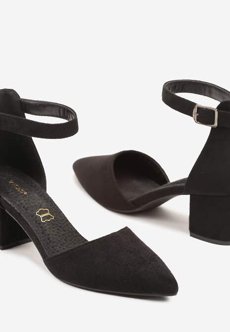 Czarne Czółenka na Słupku Vices ze Skórzaną Wkładką i Paskiem przy Kostce Nurilora