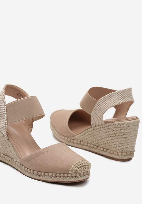 Beżowe Sandały Espadryle na Plecionym Koturnie Batulia