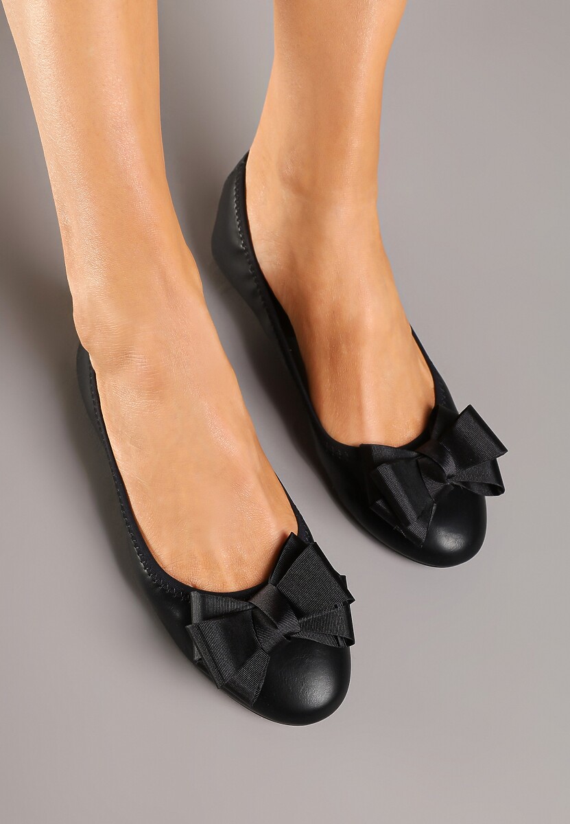 Czarne Balerinki w Casualowym Stylu Zdobione Kokardą Zentewia