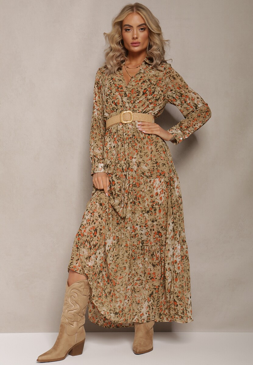 Jasnozielona Sukienka Rozkloszowana z Kopertowym Dekoltem Galateia