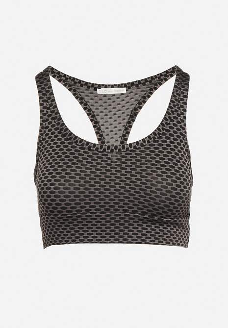 Ciemnoszary Elastyczny Top Biustonosz w Sportowym Stylu Refettia