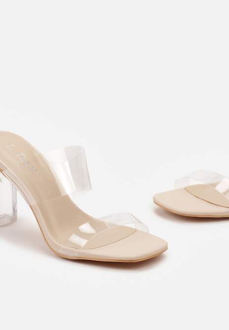 Beżowe Klapki na Transparentnym Obcasie z Silikonowym Paskiem Aserena