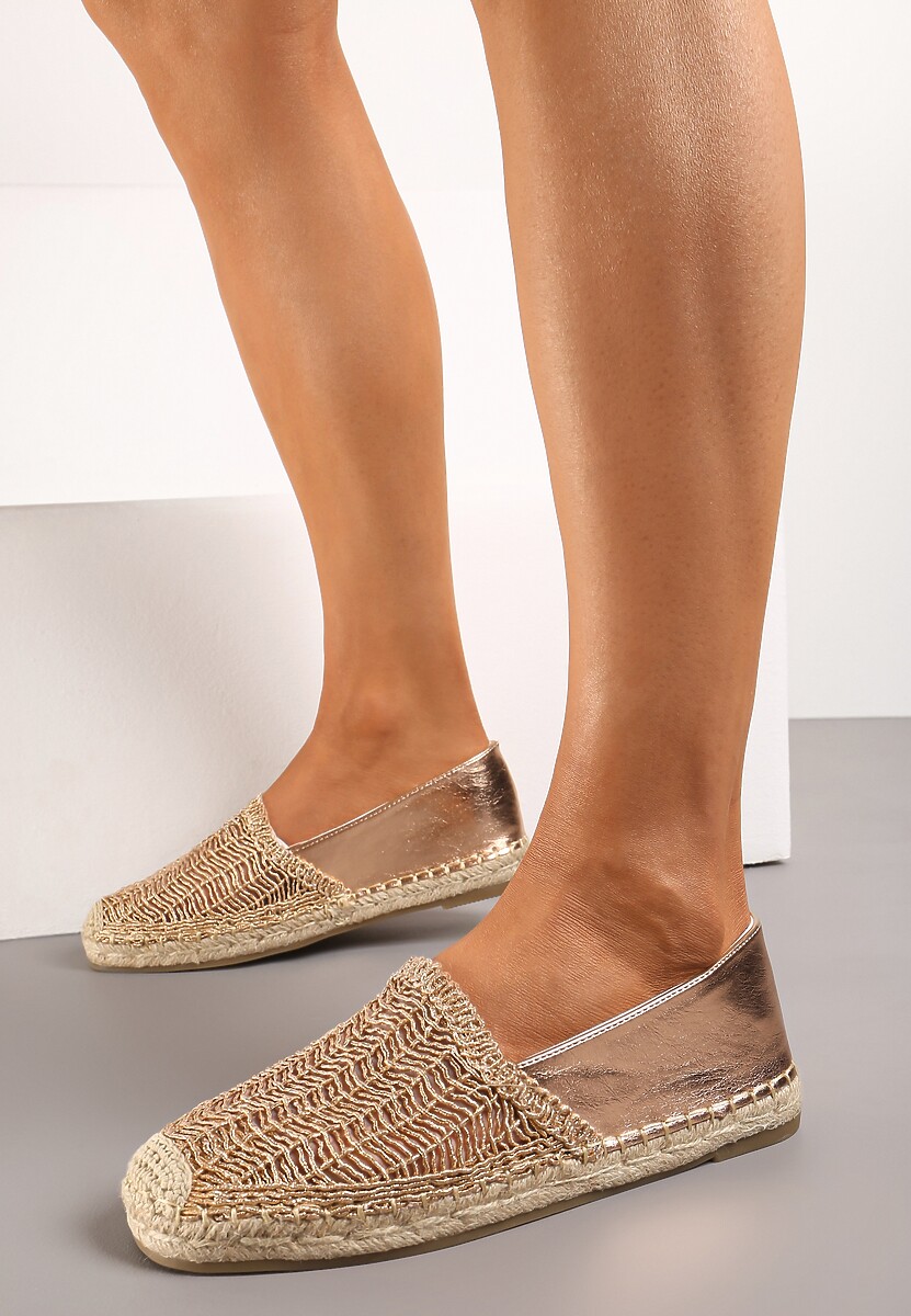 Szampańskie Płaskie Espadryle z Ekozamszu Ozdobione Jutą Lemiala