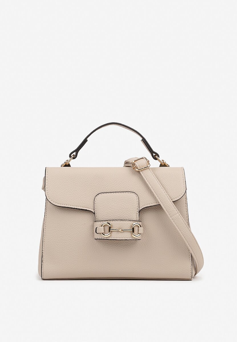 Jasnobeżowa Torebka Typu Listonoszka z Rączką i Klapą z Aplikacją Alatiela