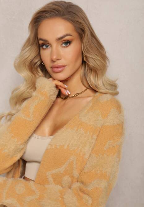 Brązowy Długi Kardigan Puszysty Aborra