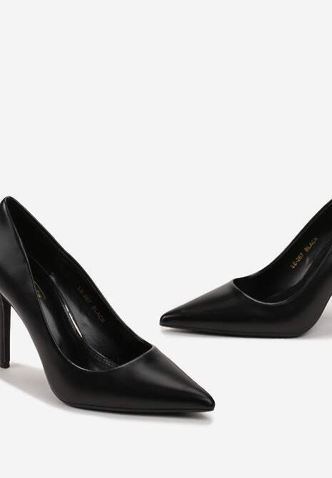 Czarne Wysokie Szpilki z Gładkiej Imitacji Skóry Venitorre
