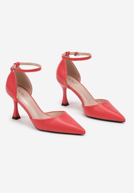 Czerwone Czółenka na Szpilce z Paskiem Wokół Kostki Eleantia