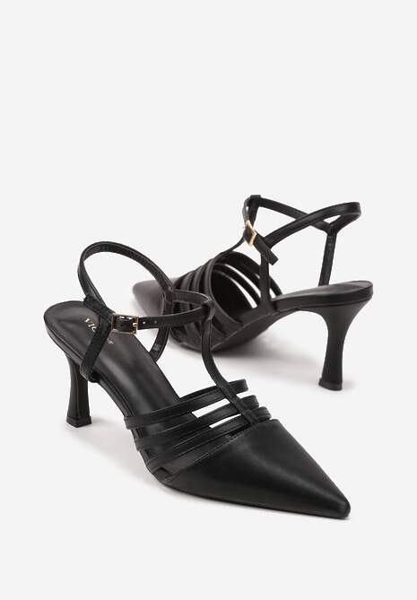 Czarne Sandały Vices na Obcasie Typu Szpilka Tirenella