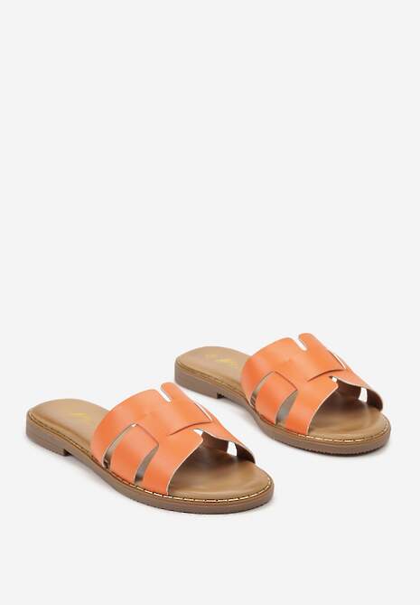 Pomarańczowe Klapki z Paskiem z Wycięciami o Metalicznym Połysku Madline