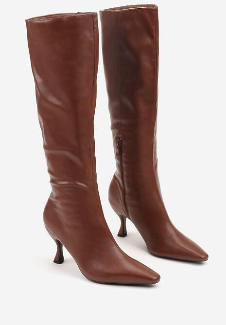 Brązowe Marszczone Kozaki Vices na Obcasie Typu Kaczuszka Miomadia