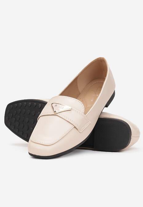 Beżowe Mokasyny Loafersy z Klamerką i Płaską Podeszwą Kelse