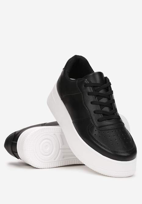 Czarne Sznurowane Sneakersy na Platformie z Bieżnikiem Arvilla