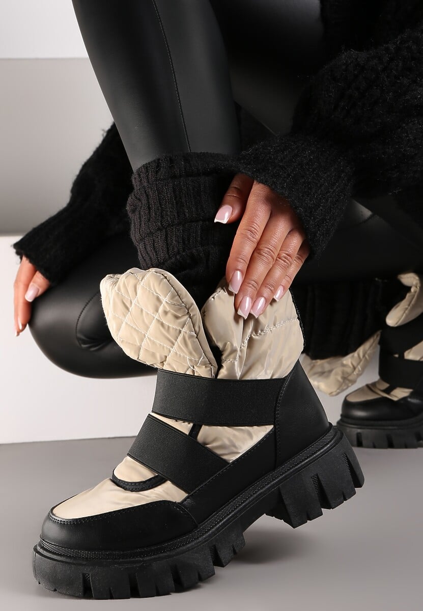 Czarno-Srebrne Śniegowce Wsuwane Pikowane Arjis