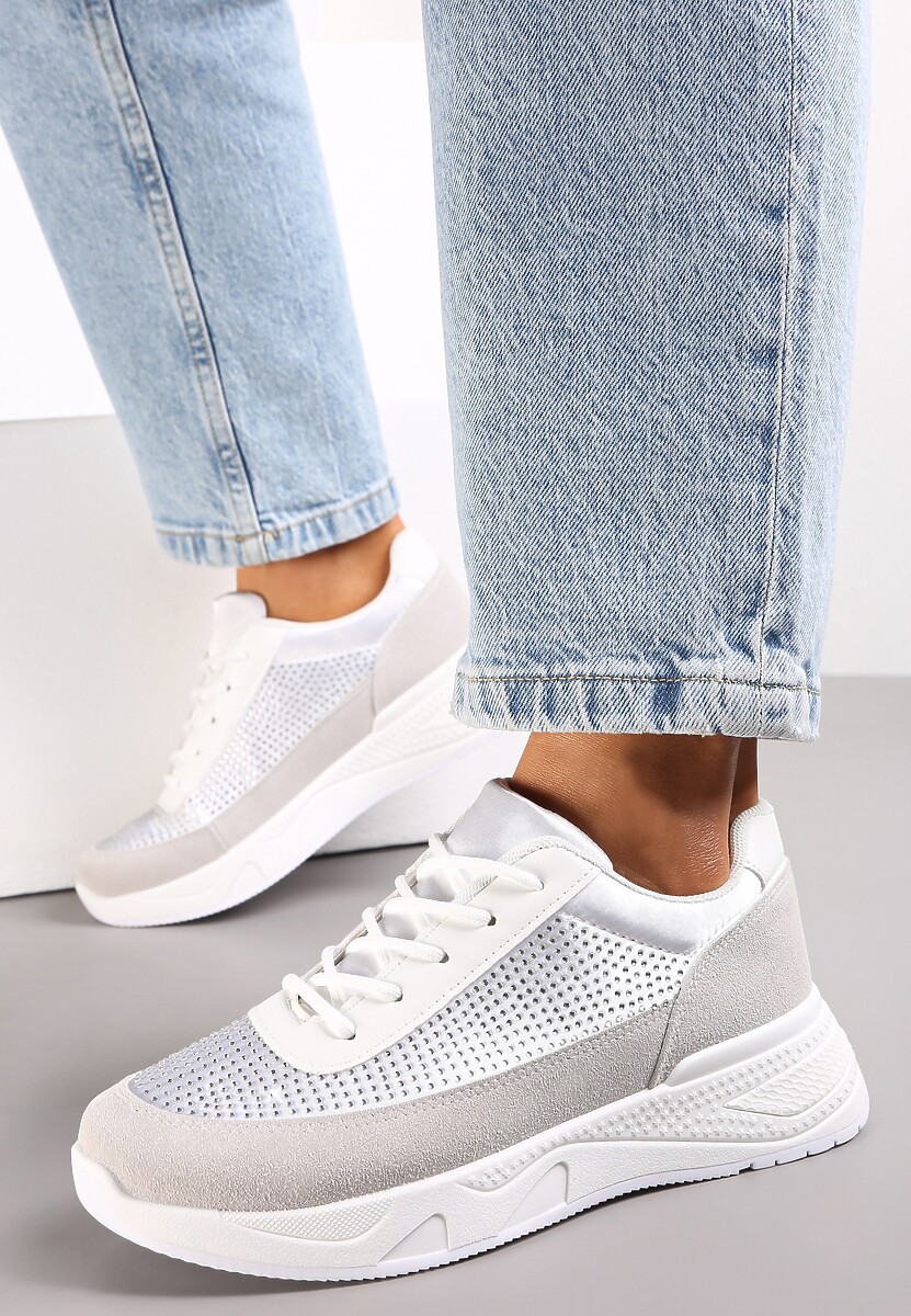 Srebrne Sneakersy z Drobnymi Cyrkoniami Hinekle