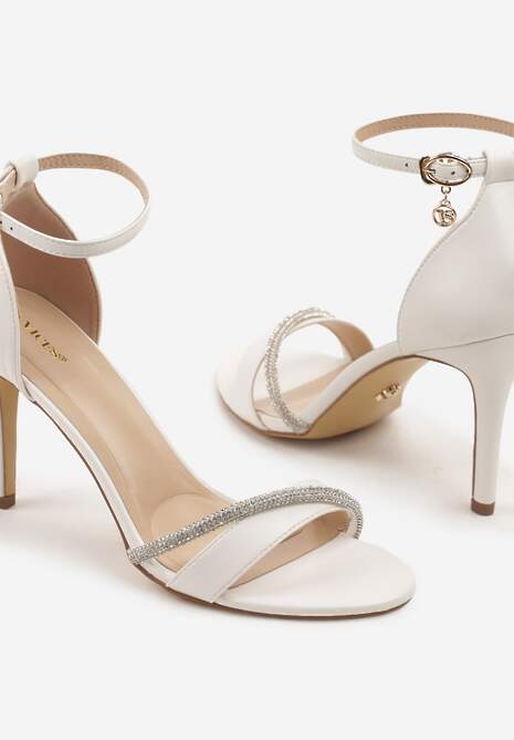 Białe Sandały na Szpilce Vices Ozdobione Paskiem z Cyrkonii Linarunia