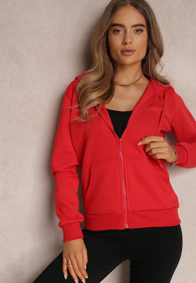 Czerwona Bluza z Kapturem Zapinana na Suwak Edan