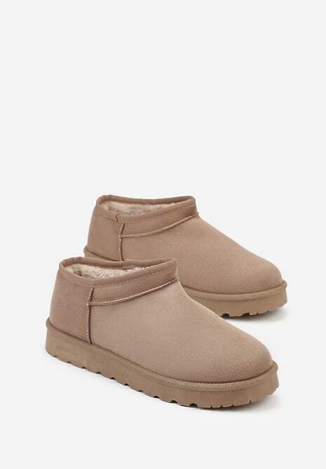 Ciemnobeżowe Niskie Śniegowce o Wsuwanym Fasonie Alodra