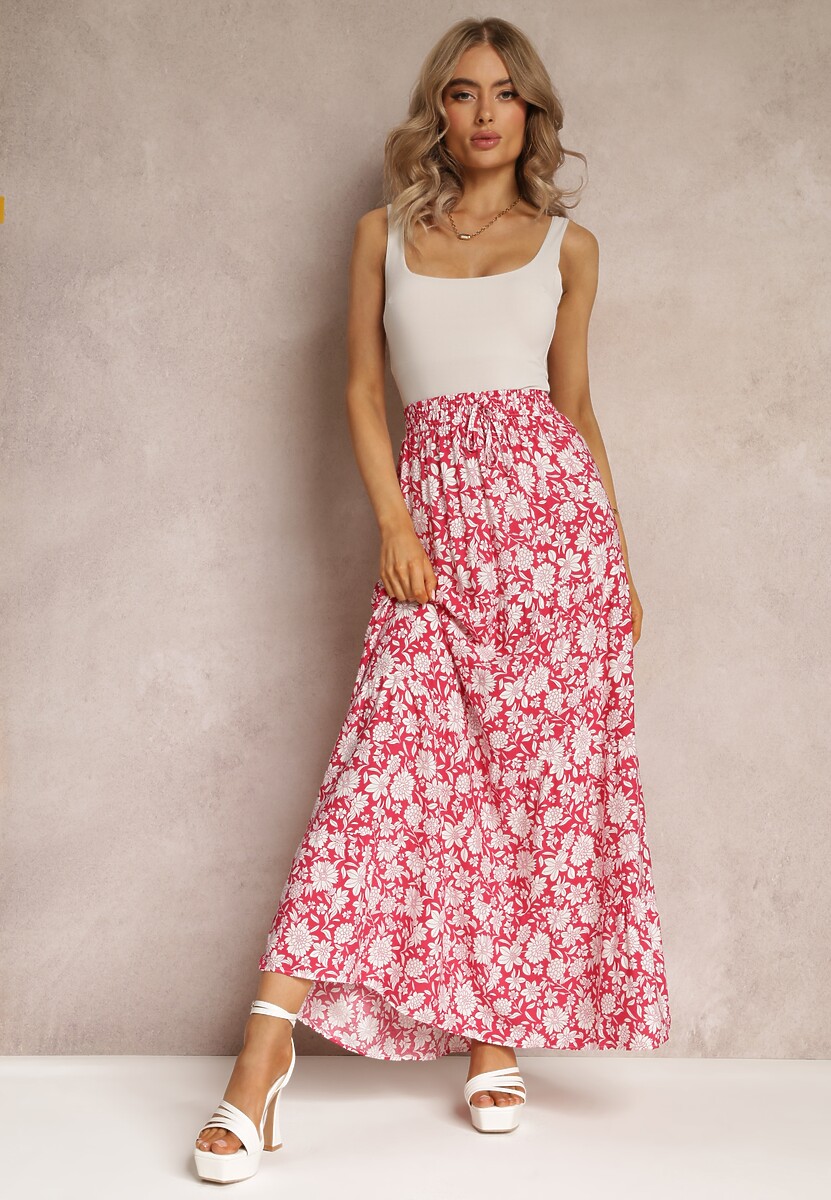 Niebieska Bawełniana Spódnica Maxi w Kwiaty Eile