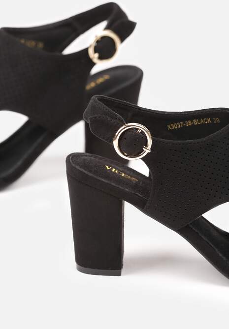Czarne Sandały Vices na Słupkowym Obcasie z Ażurową Cholewką i Skórzaną Wkładką Obenea