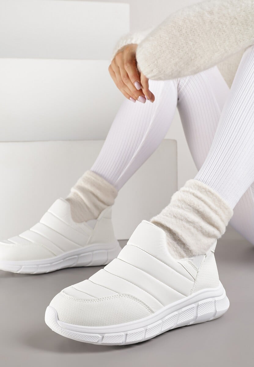 Białe Sneakersy Śniegowce na Platformie z Tłoczeniem i Pikowaną Cholewką Vermina