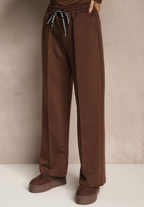 Brązowy Komplet Dresowy z Bawełny Zasuwana Bluza i Spodnie Teviora
