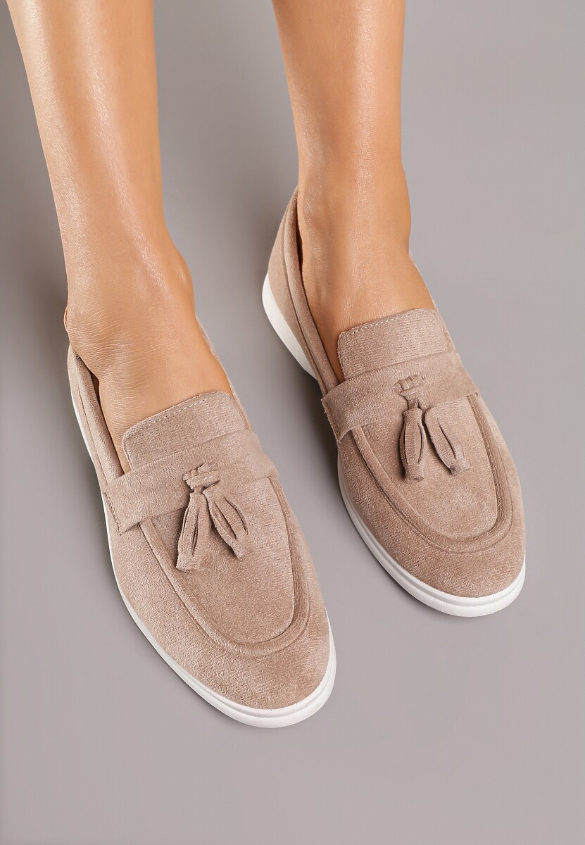 Ciemnobeżowe Mokasyny Ozdobione Frędzlami Meliruna