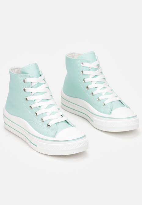 Miętowe Trampki z Wysoką Cholewką na Platformie Layun