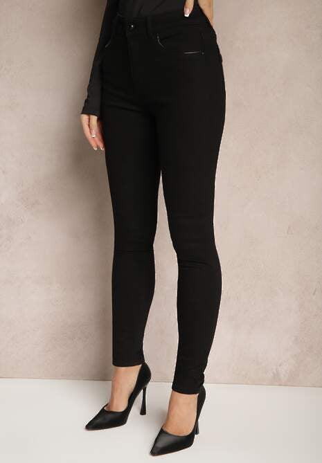Czarne Bawełniane Spodnie o Kroju Skinny z Cyrkoniami Senviel