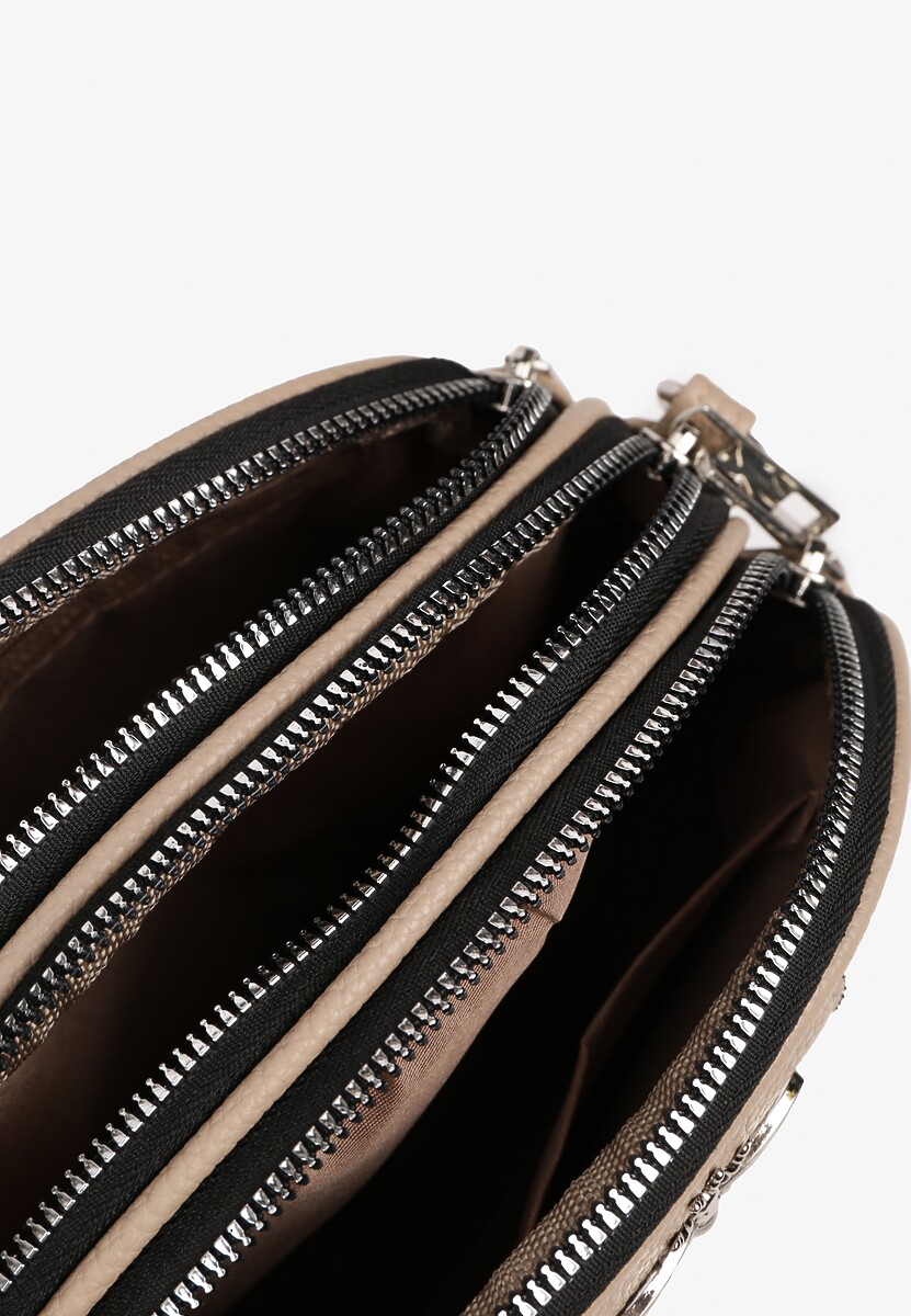 Ciemnobeżowa Torebka Ozdobiona Metaliczną Aplikacją Nanowena