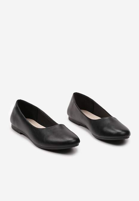 Czarne Płaskie Balerinki z Imitacji Skóry Wsuwane z Okrągłym Noskiem  Jemenna