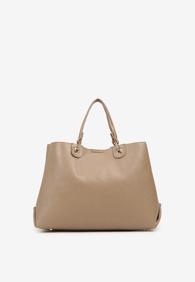 Beżowa Duża Torebka Shopperka z Metalicznymi Ozdobami Anurriva