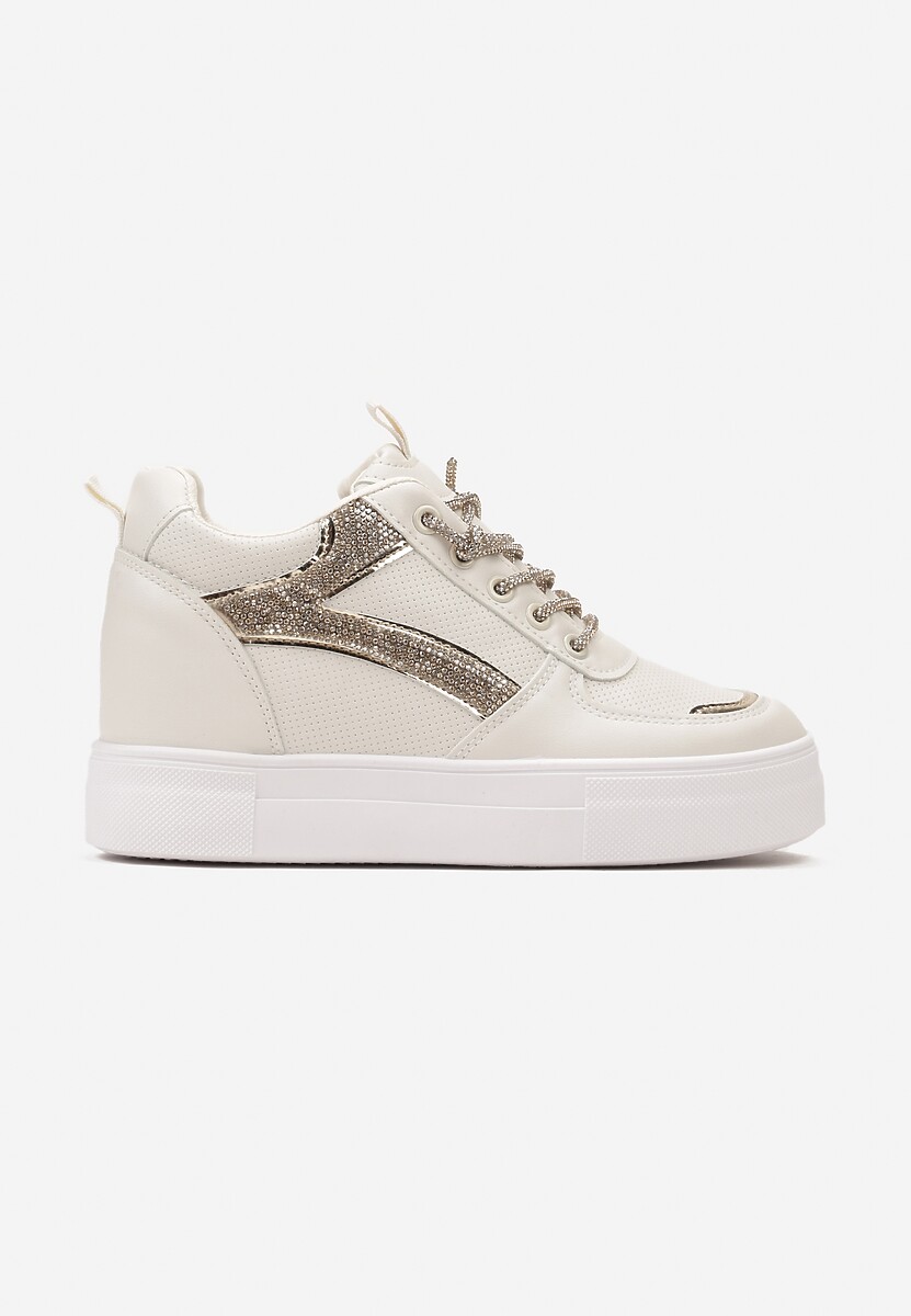 Beżowe Sneakersy z Perforacją i Cyrkoniami na Ukrytym Koturnie Sylhina