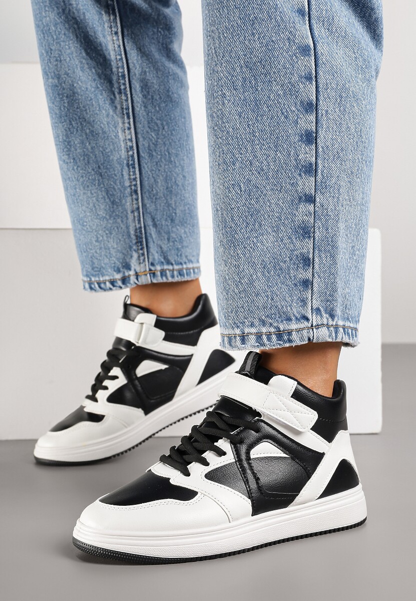 Czarno-Białe Sneakersy z Wysoką Cholewką Ylattia