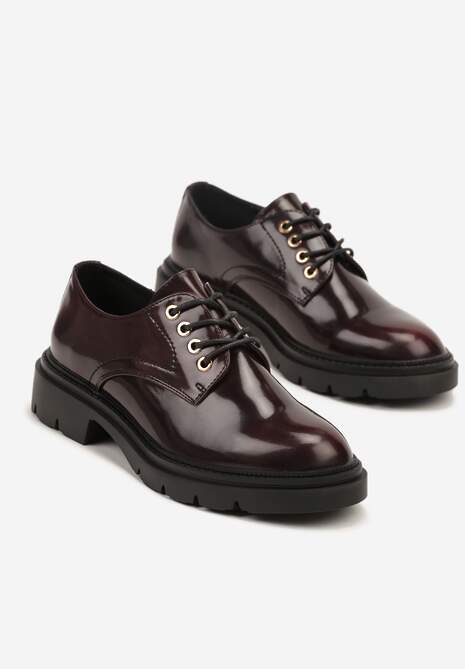 Bordowo-Czerwone Półbuty na Platformie z Tłoczeniem Delmiene