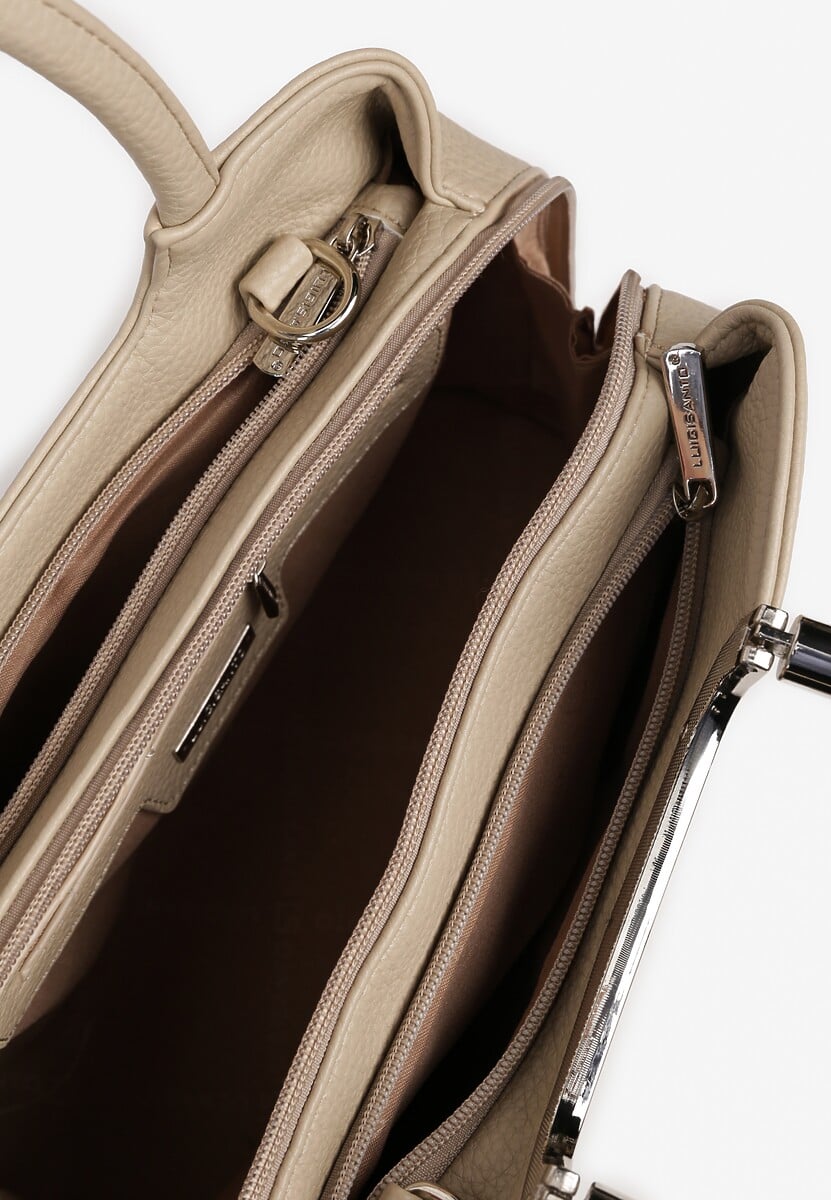 Beżowa Prostokątna Torebka Klasyczna z Paskiem i Rączką Clarilou