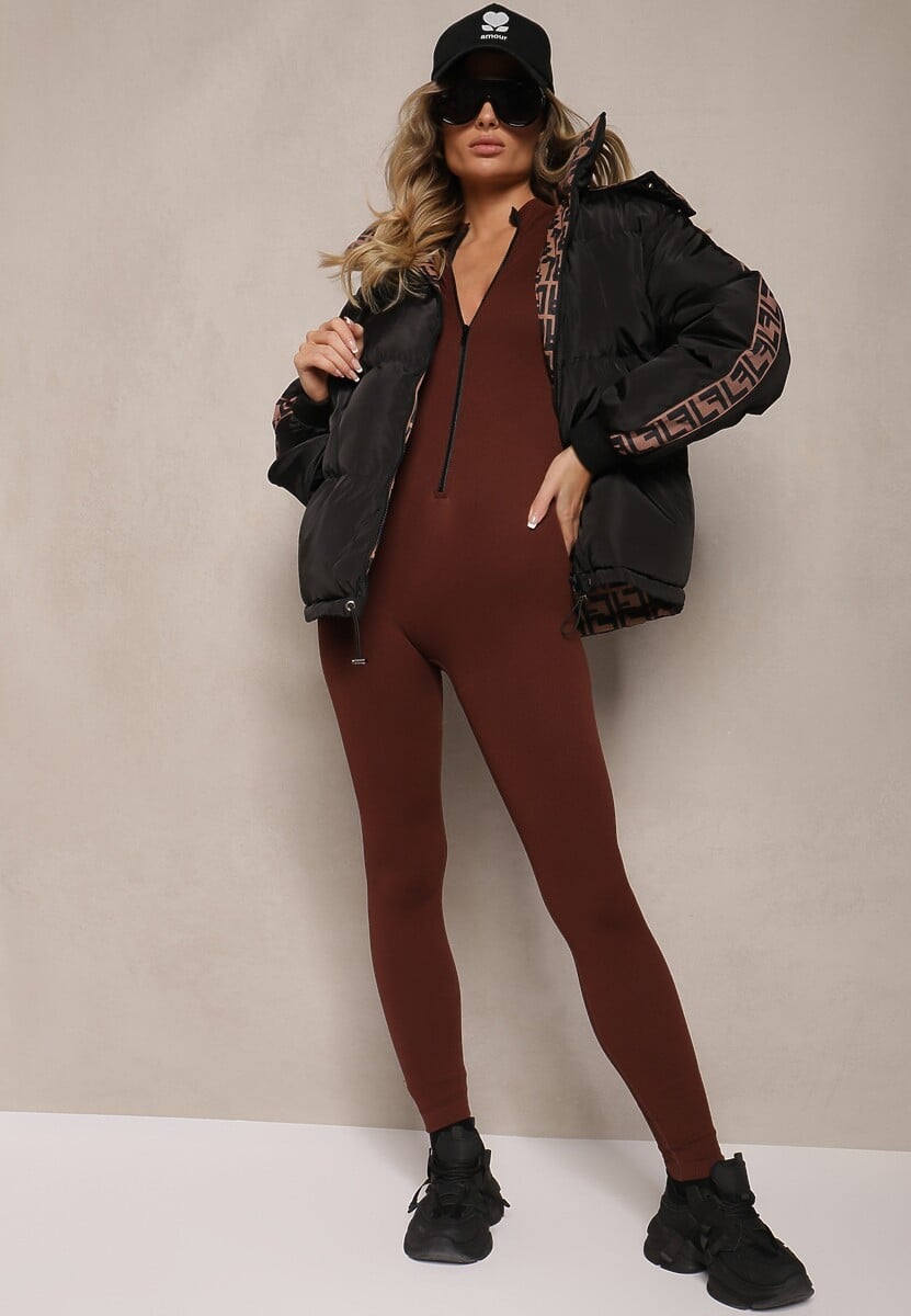 Czarna Casualowa Kurtka Dwustronna Typu Puffer ze Ściągaczami i Kapturem Erisalanne