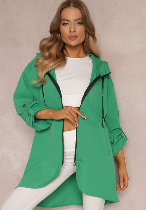 Zielona Kurtka Oversize Wiatrówka Ceshela