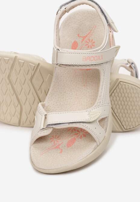 Beżowe Sandały w Sportowym Stylu ze Skórzaną Wkładką Acakaia