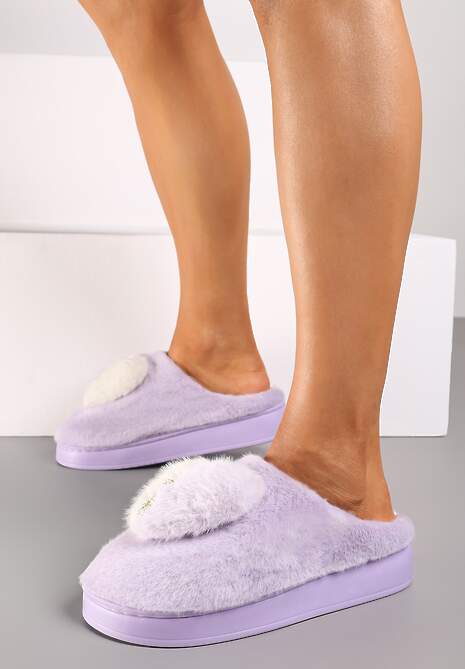 Jasnofioletowe Kapcie na Platformie Ozdobione Cyrkoniami i Serduszkiem Laonaya