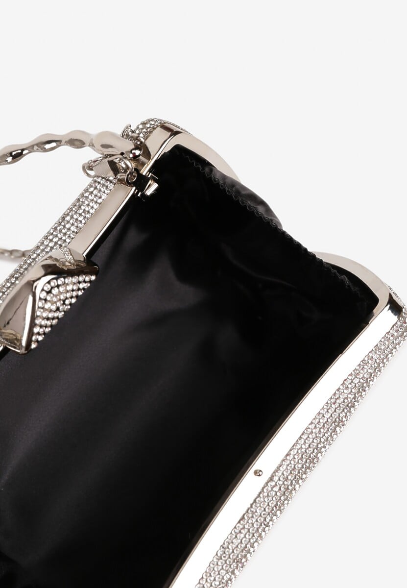 Srebrna Torebka Kopertówka na Ramię i do Ręki z Ozdobną Rączką i Cyrkoniami Latanella