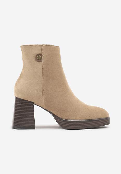 Ciemnobeżowe Ocieplane Botki na Słupku Irissaura