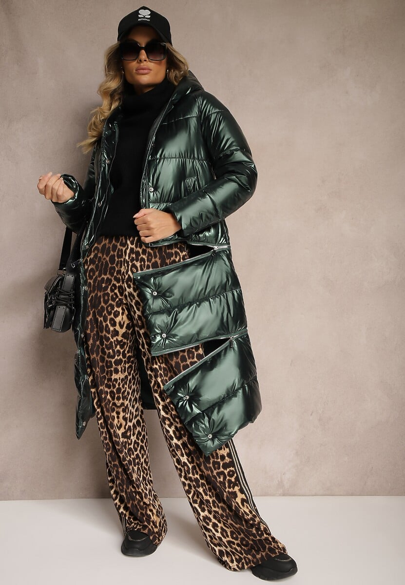 Zielona Pikowana Kurtka z Kapturem o Regulowanej Długości Anstrina