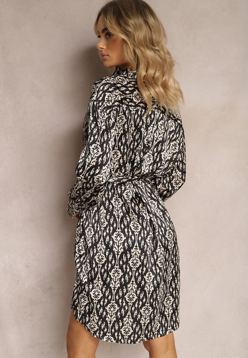 Czarna Pudełkowa Sukienka Mini z Wiązanym Paskiem Iina