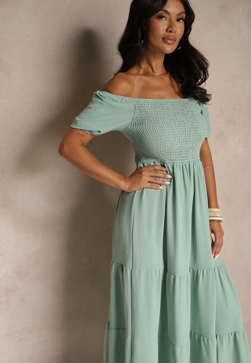 Zielona Sukienka Hiszpanka z Marszczoną Górą Lumirielle