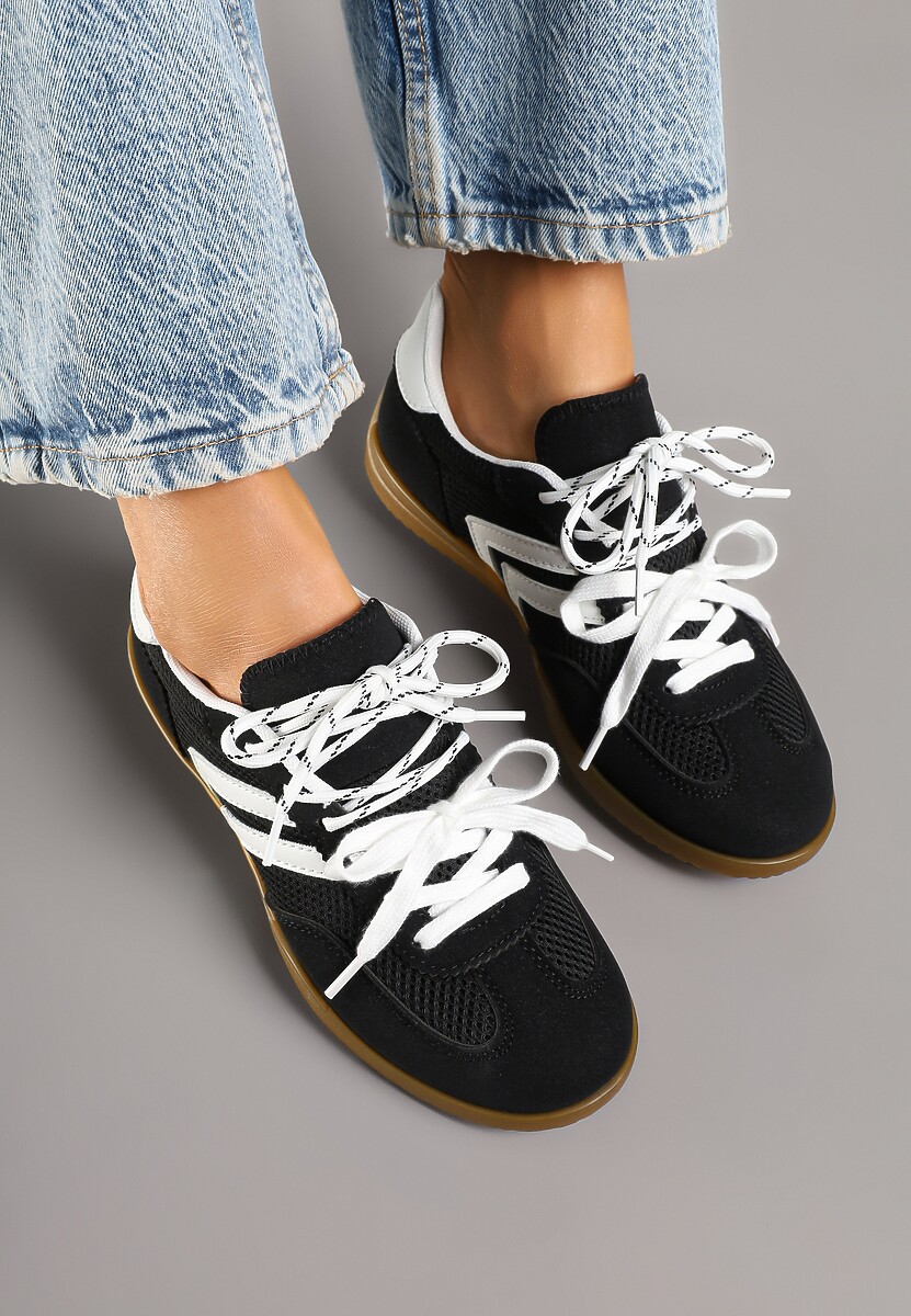 Czarne Sneakersy w Stylu Tenisówek Ozdobione Geometrycznym Wzorem Teloriella