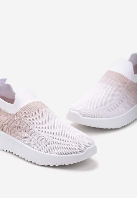 Biało-Różowe Buty Sportowe z Nadrukiem Obmre i Skarpetkową Cholewką Erinevia