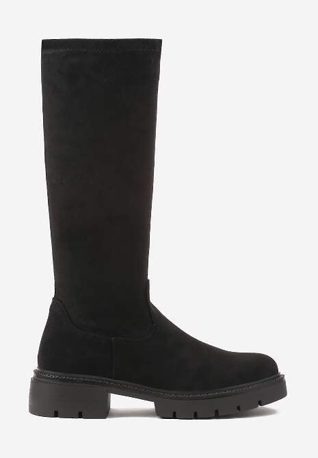 Czarne Kozaki z Imitacji Zamszu w Stylu Basic Fesamea