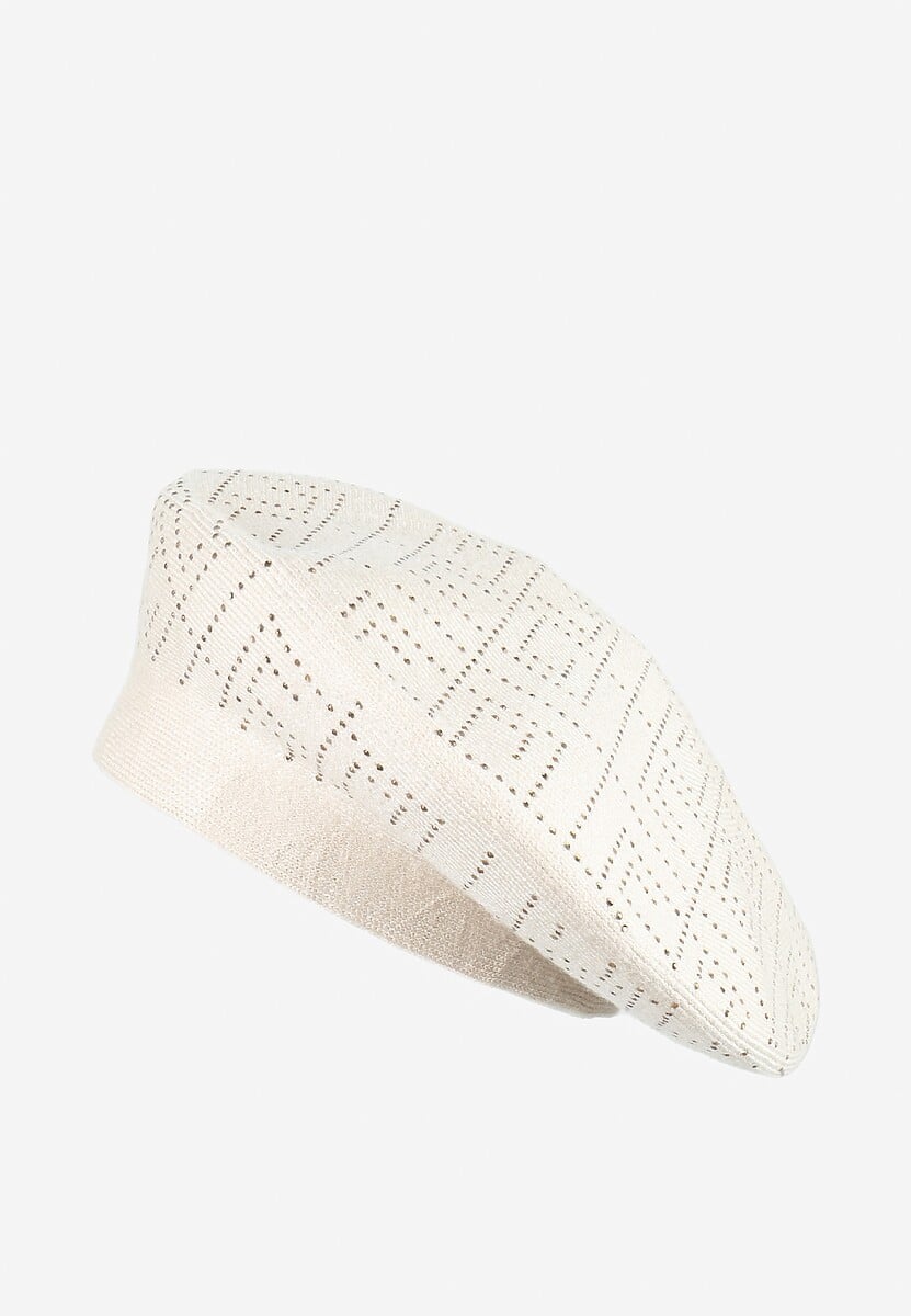 Jasnobeżowa Czapka Beret z Geometrycznym Wzorem z Cyrkoniami Holindia