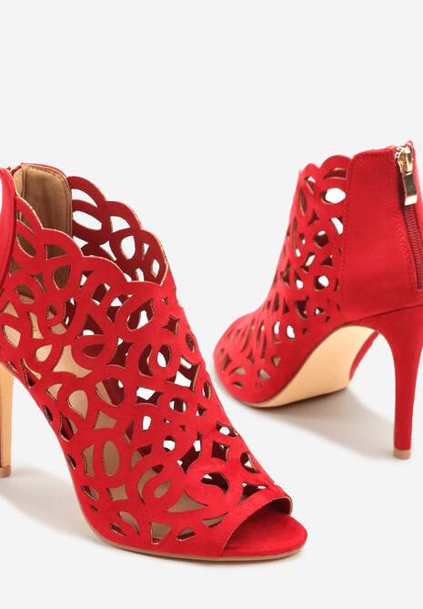 Czerwone Sandały Botki Vices na Szpilce z Ażurową Cholewką Natilora